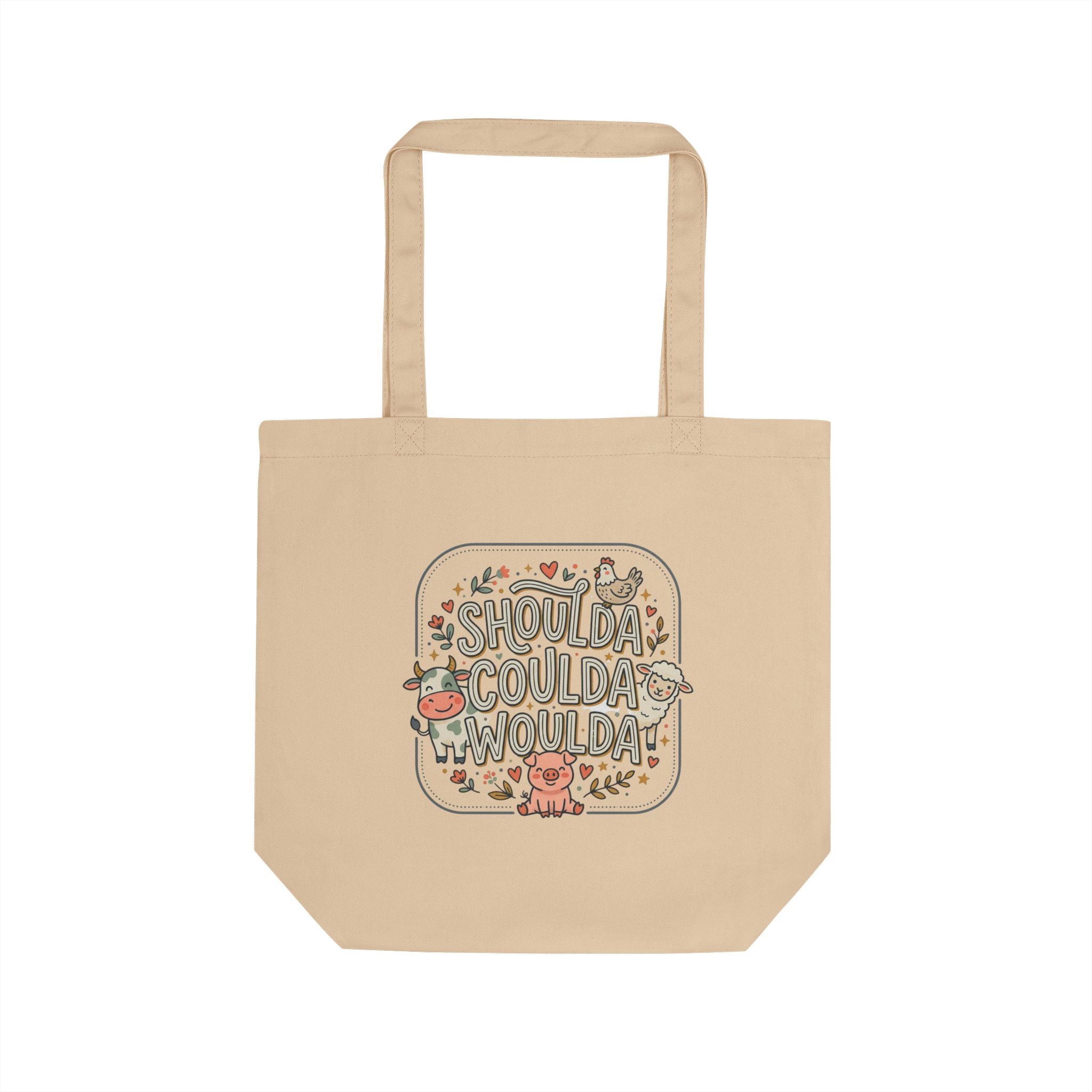 Canvas Tote Bag — "Shoulda Coulda Woulda" Cute Retro Animal Eco Tote